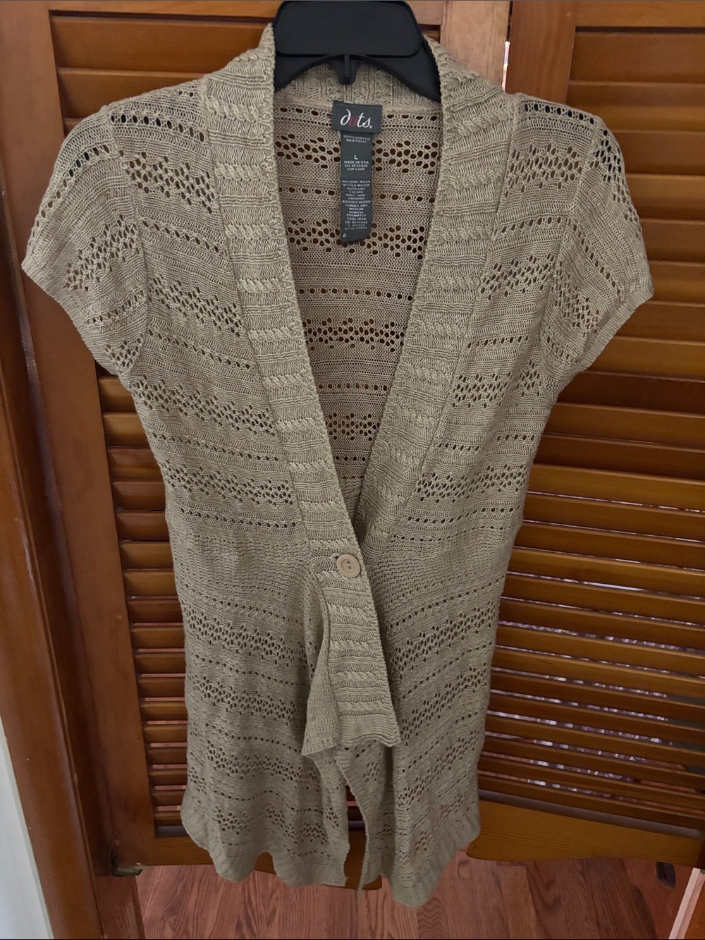 Dots Open-Weave Short-Sleeve Cardigan in Tan
